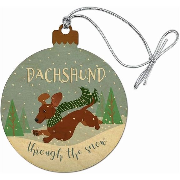 Dachshund Dashing Through The Snow Winter Christmas Wood Christmas Tree