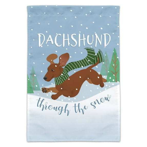 Dachshund Dashing Through the Snow Winter Christmas Garden Yard Flag (Pole Not Included)