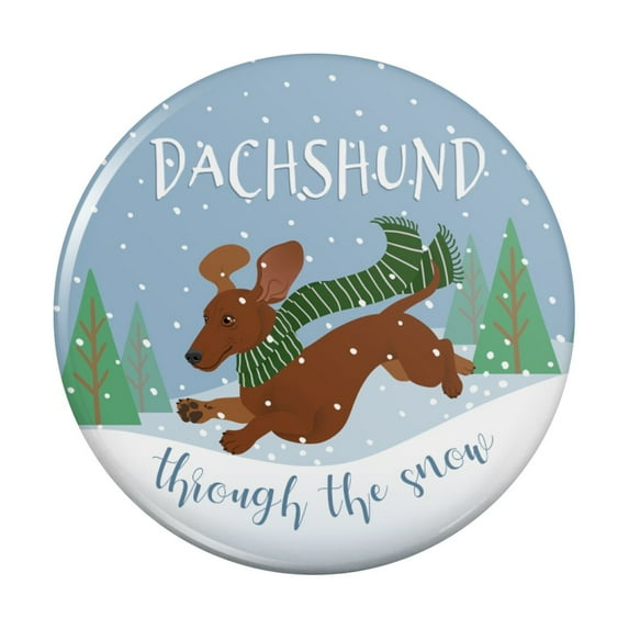 Dachshund Dashing Through the Snow Winter Christmas Kitchen Refrigerator Locker Button Magnet