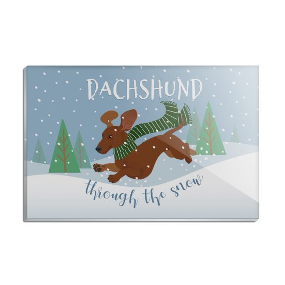 Dachshund Dashing Through the Snow Winter Christmas Rectangle Acrylic Fridge Refrigerator Magnet