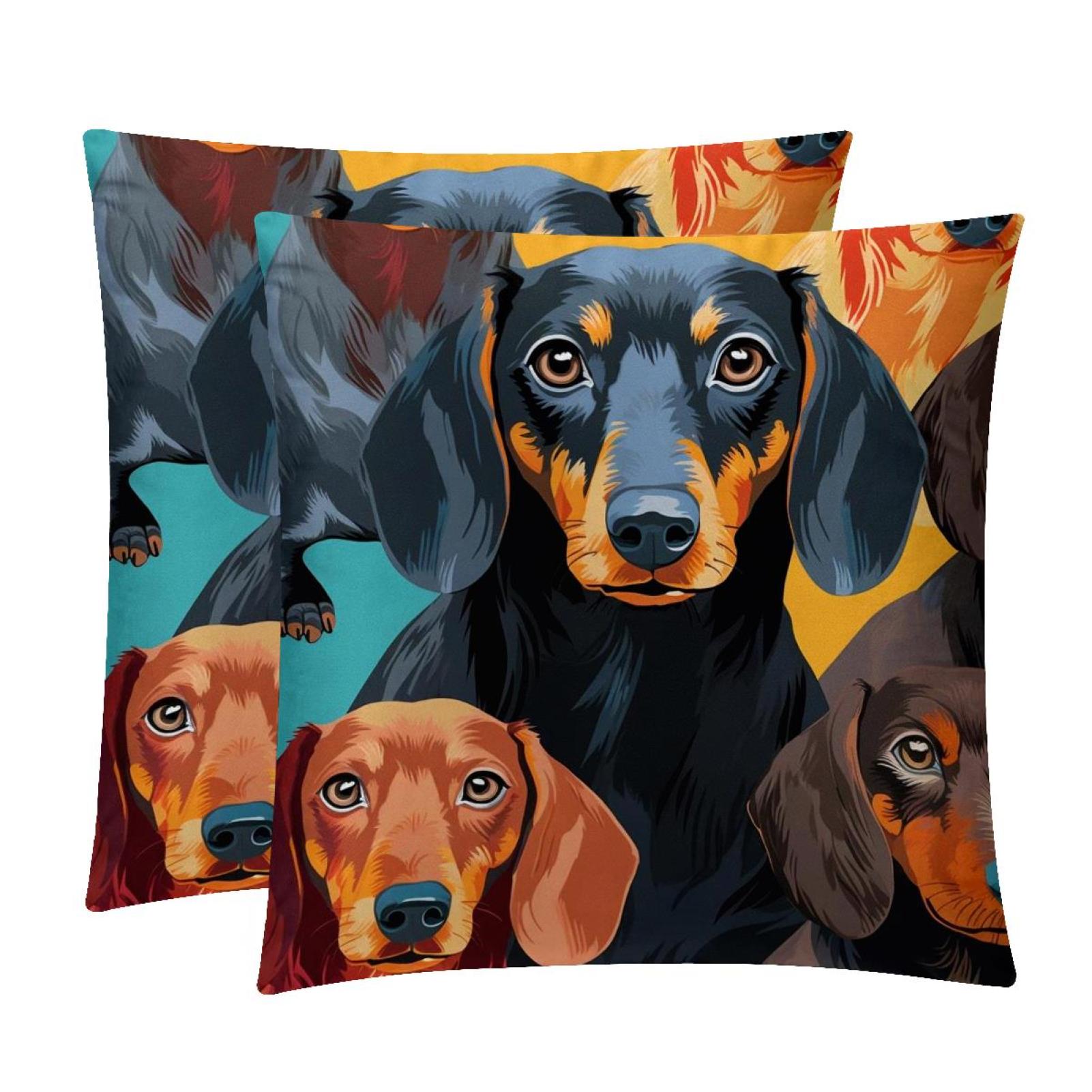 Dachshund Decorative Velvet Pillow Inserts with Unique Patterns Set