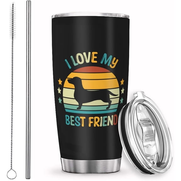 Dachshund Dog 20oz Insulated Tumbler With Lid And Straw, 3d Print Travel Coffee Mug Stainless Steel Coffee Tumbler Cup Daschund Gifts for Women, Girl, Dog Lover, Dog Mom
