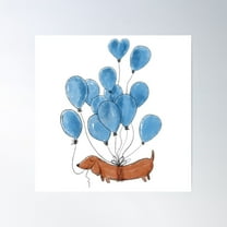 Dachshund Dog And Balloons Poster Wall Art, Modern Wall Decor For Living Room Bedroom, 8x12 UNFRAMED