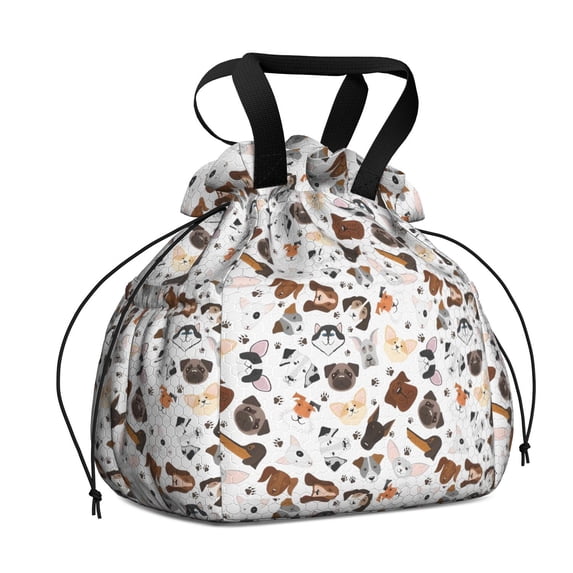 Dachshund Dog Boston Terrier Dog Drawstring Lunch Bag Women - Drawstring Lunch Bag Insulated for Work Office - Stain-Resistant Large Lunchbags for Women with Multi-Pockets