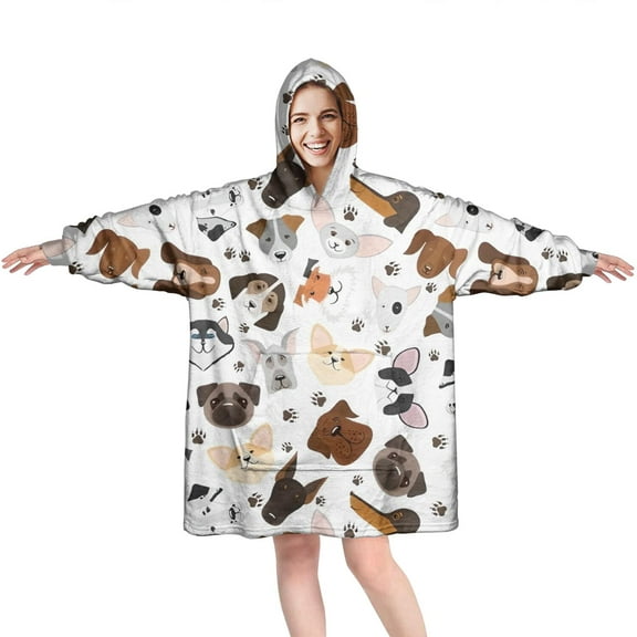 Dachshund Dog Boston Terrier Dog Wearable Oversized Blanket,Wearable Blanket Hoodie for Adults,Cozy Hooded Blankets with Super Pockets,Super Warm Fuzzy Pullover for Women & Men