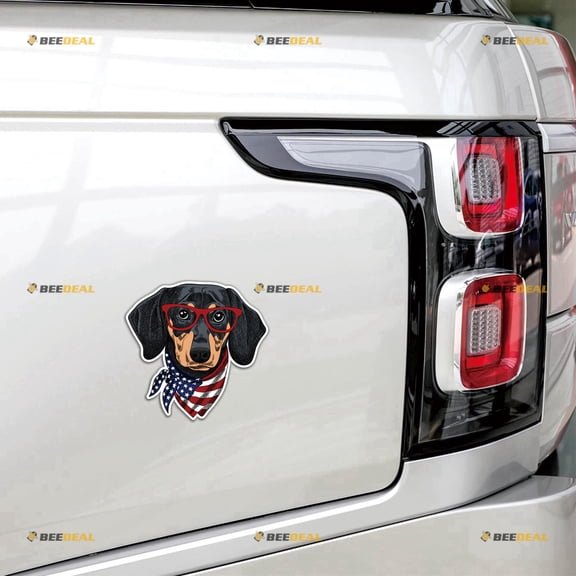 Dachshund Dog Car Magnet Glasses American Flag Scarf Magnetic Sticker Decal - 2 Pack Glossy 4" - for Truck Door Fridge Reusable Waterproof