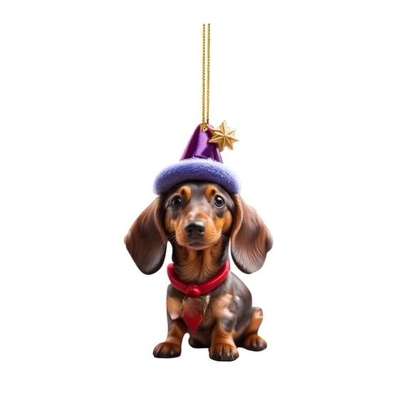 Dachshund Dog Christmas Tree Hanging Ornament, Acrylic 2D Flat Printed Puppy Pendant for Winter Holiday Xmas Home Party Decor