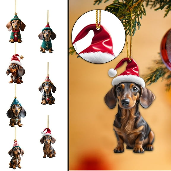 Dachshund Dog Christmas Tree Ornaments, 2D Flat Design for Hanging, Fun Novelty Decor for Indoor Outdoor Christmas Decorations, Holiday Home Decor