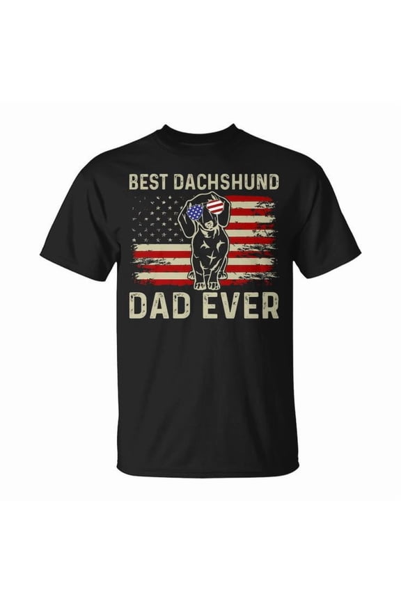 Dachshund Dog Dad Fathers Day Graphic Tee Unisex Adult Cotton Casual Comfortable Lightweight Shirt for Everyday Wear, Size 3XL, Color Black