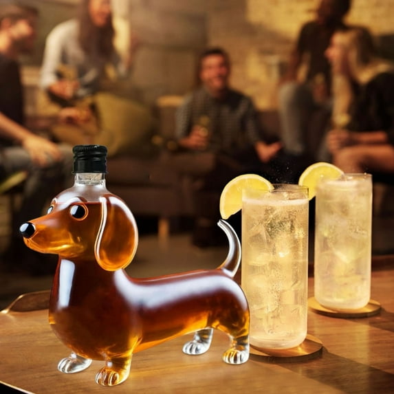 Dachshund Dog Decanter Bottle 10oz - Novelty Glass Liquor Dispenser Unique Home Bar Decor Gift for Pet Lovers Conversation Starter(Multicolor)