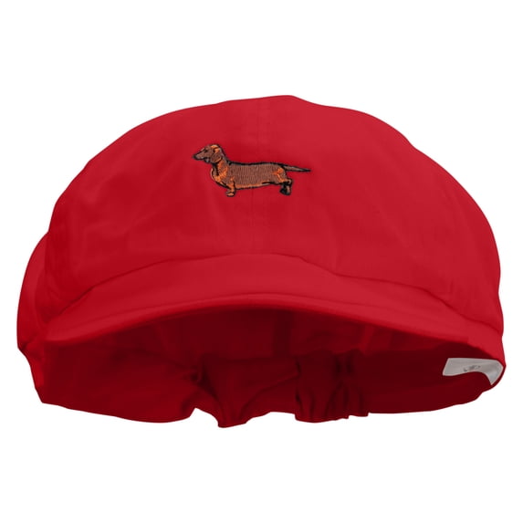 Dachshund Dog Embroidered Cotton Elastic Big Size Newsboy Cap - Red XL-2XL