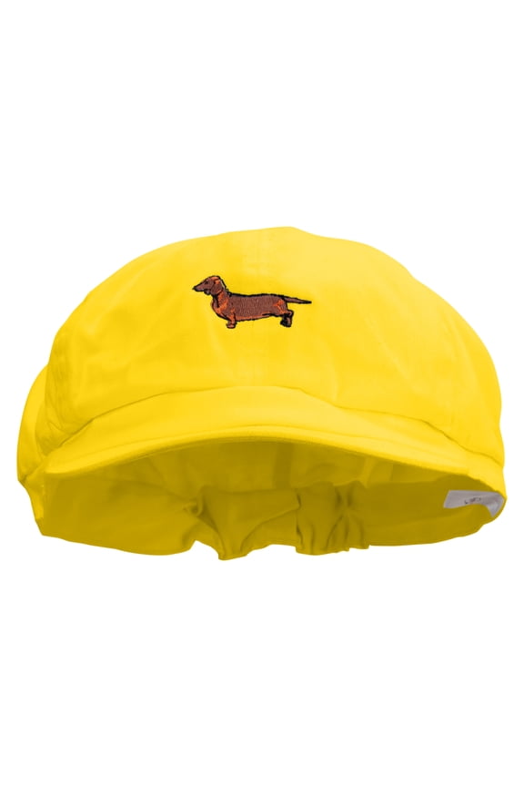 Dachshund Dog Embroidered Cotton Elastic Big Size Newsboy Cap - Yellow 2XL-3XL