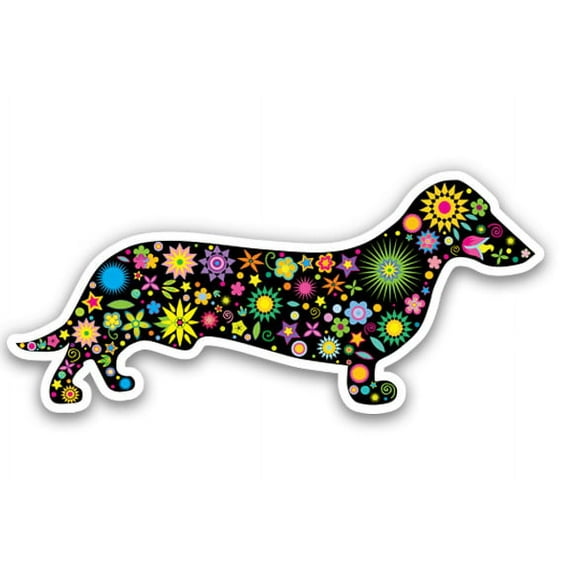 Dachshund Dog Floral - 8" Vinyl Sticker - For Car Laptop I-Pad - Waterproof Decal