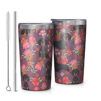 Dachshund Dog and Flower Floral 10oz Tumblers Stainless Steel Tumbler with Lid and Straw,Vacuum Insulated Double Wall Travel Tumbler Cups with Cleaning Brush for Coffee, Tea
