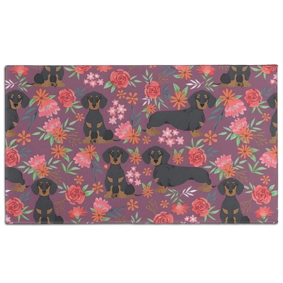 Dachshund Dog and Flower Floral Door Rugs,Washable Non Slip Door Mats Indoor,Decorative Door Mats,Entry Mat Indoor for Entrance,Bedroom,Kitchen,Bathroom,17"x30"