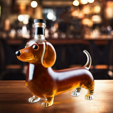 Dachshund Dog Glass Whiskey Bottle Gift Clearance, 300ml Funny Sculpted Dachshund Whiskey Bottle, Animals Whiskey Decanter for Bar Home Office Decor, Gifts for Whiskey and Dog Lovers
