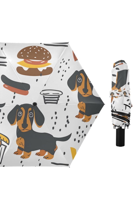 Dachshund Dog Hamburger French Fried Compact Sun Umbrella Windproof Travel Umbrellas for Rain Strong Portable UV Protection