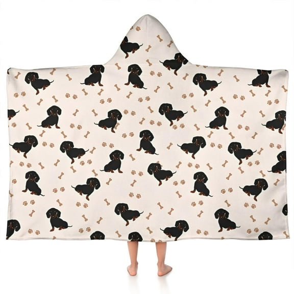 Dachshund Dog Hooded Bath Towel，50"x30" for Ages 3 To 12 Kids, Quick Dry Lightweight Soft Microfiber Hood Beach Towel Cover Up for Kids