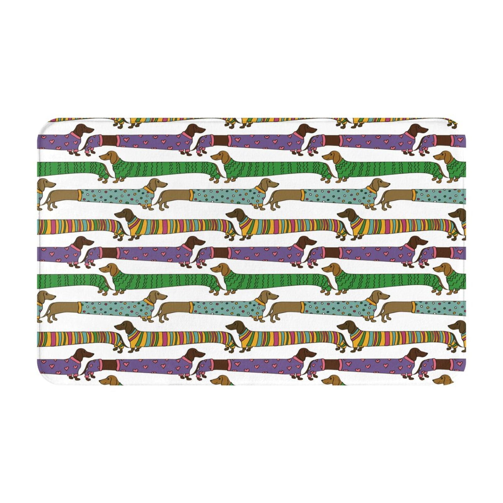 Dachshund Dog In Sweater Bathroom Rugs NonSlip Super Absorbent Bath Mat Dirt Resist Multi