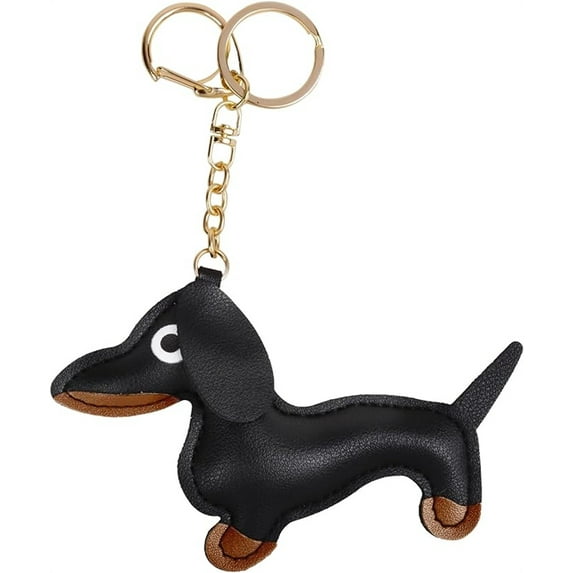 Dachshund Dog Keychain, Boriyuan Mini Cute PU Leather Dog Keyring Dachshund Key Ring Charm for Purse Bag Handbag Backpack Decoration, Keychain Gifts for Women, Men, Children (Black)
