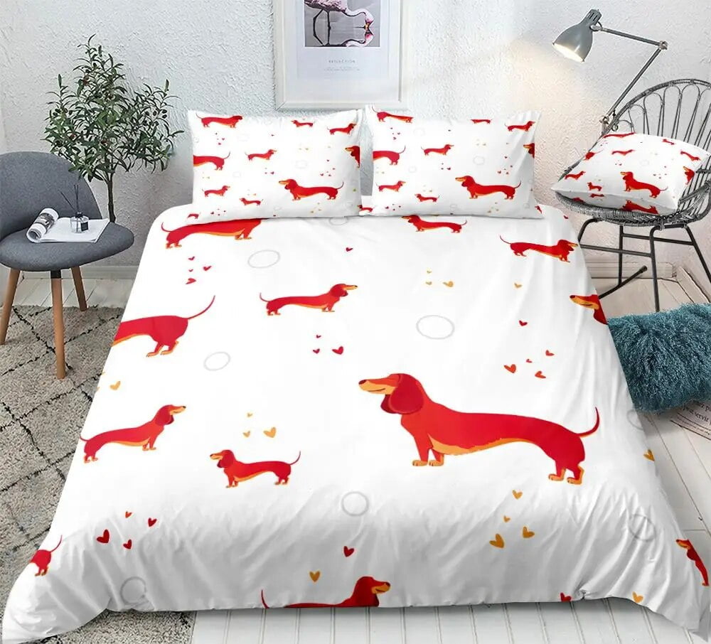 Dachshund Dog King Duvet Cover Cartoon Pet Puppy Bedding Set Sausage