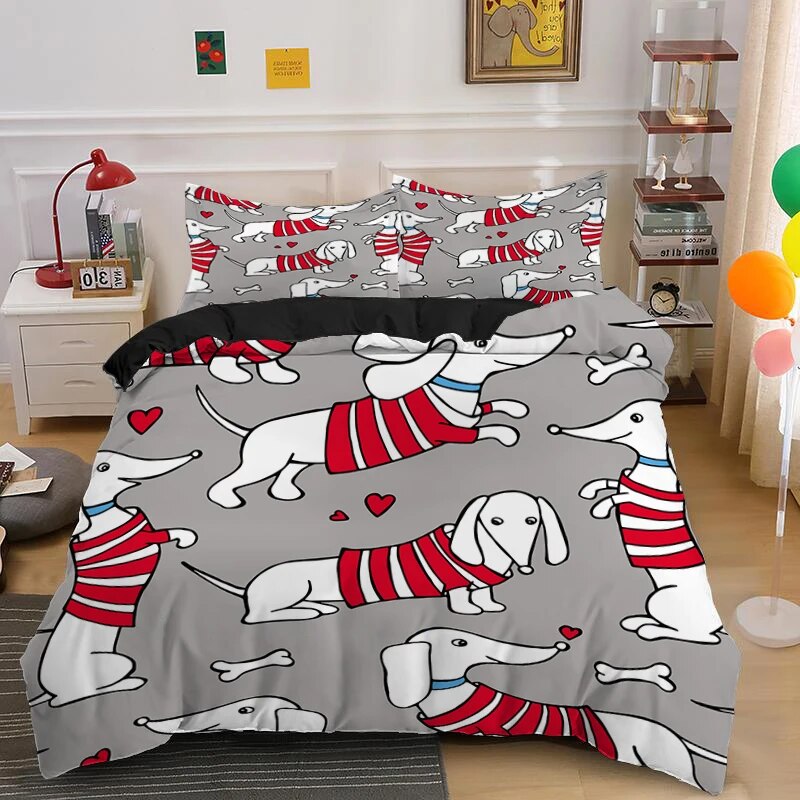 Dachshund Dog King Duvet Cover Cartoon Pet Puppy Bedding Set Sausage