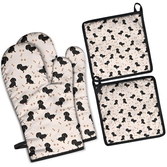 Dachshund Dog Kitchen Oven Mitt and Pot Holder Sets 4 Pcs for Baking, Cooking and Grilling, Heat Resistant Up To 392 °F