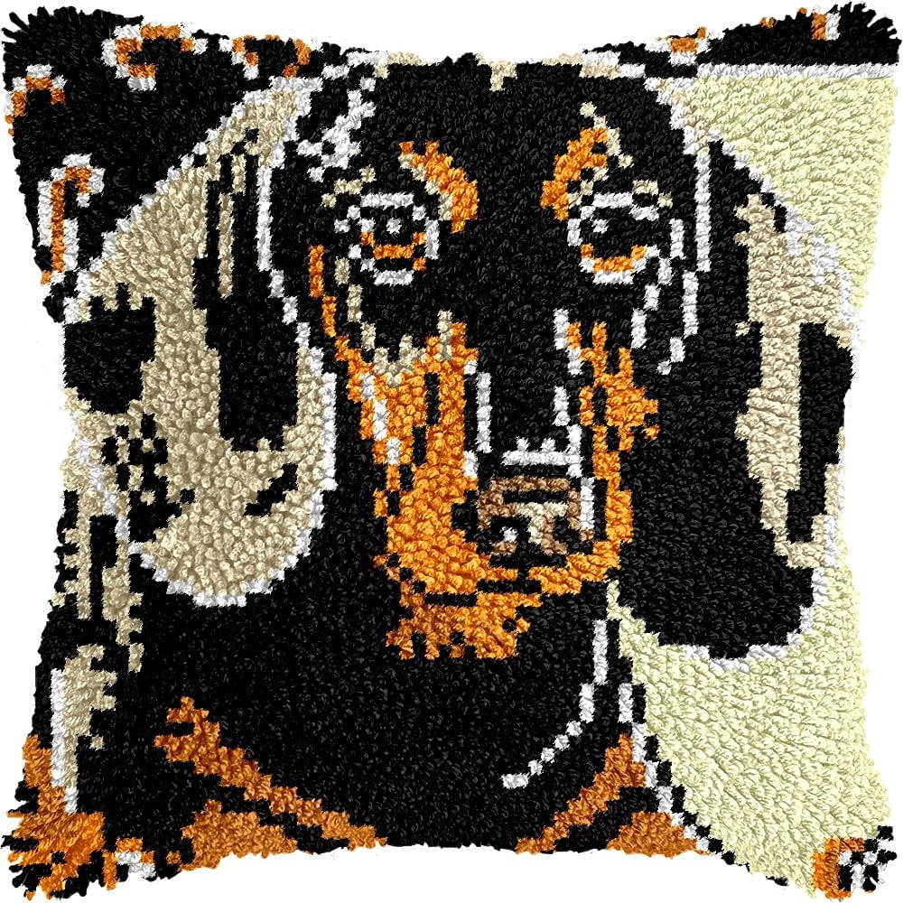 Dachshund Dog Latch Hook Pillow Kits for DIY Handmade Throw Pillow Cushion Embroidery Latch Hooking Pillowcase Kits with Preprinted Canvas Crochet Yarn Kits 17''X 17''(g300)