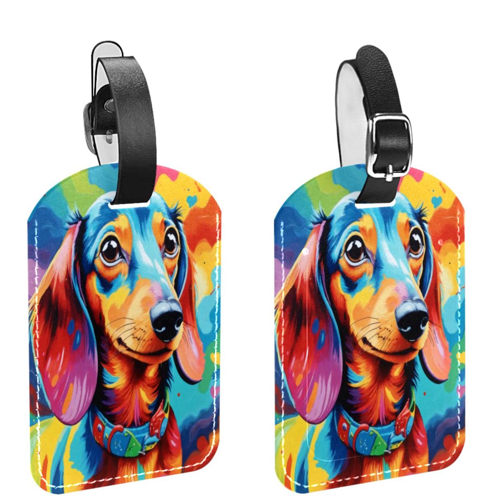 Dachshund Dog Luggage Tags for Suitcases, PU Leather Name ID Labels