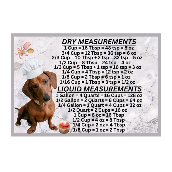 Dachshund Dog Measuring Chart Magnet Kitchen Baking Guide
