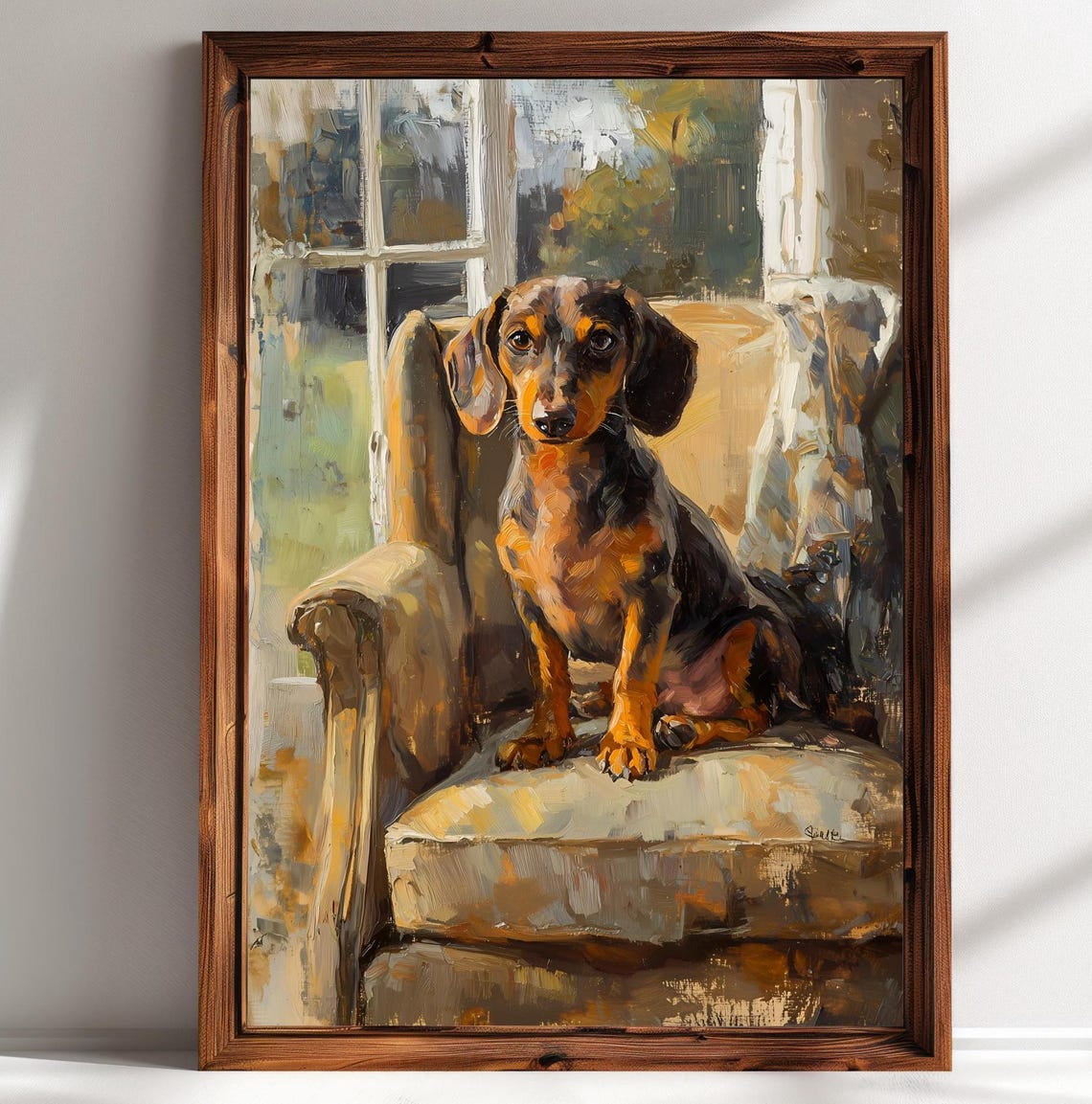 Dachshund Dog On Chair Wall Art Print, Cozy Interior Pet Portrait ...