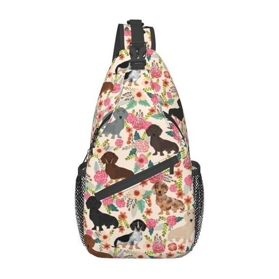 Dachshund Dog On Radio Crossbody Sling Backpack Men Custom Badger Wiener Sausage Chest Shoulder Bag for Travel Hiking Daypack