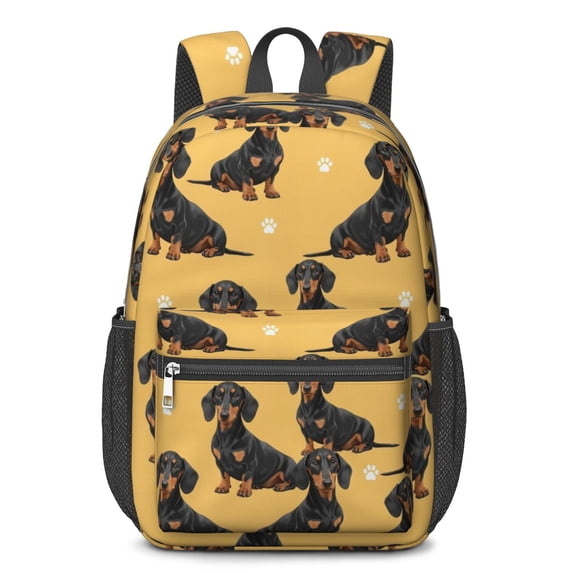 Dachshund Dog Paw Print Yellow Pattern 17" School Backpacks for Teens,Waterproof Oxford Fabric,S-Shape Padded Straps for School,Travel,Hiking,Camping