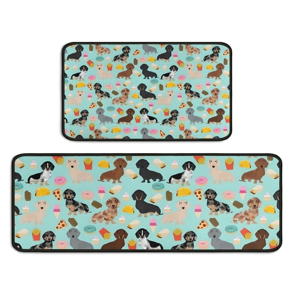 Dachshund Dog and Pizza Kitchen Rugs Sets Of 2,Anti Fatigue Kitchen Mat Rugs Non Slip Washable,Decorative Kitchen Floor Mats for Kitchen,Sink,Laundry,17"X30"+17"X47"
