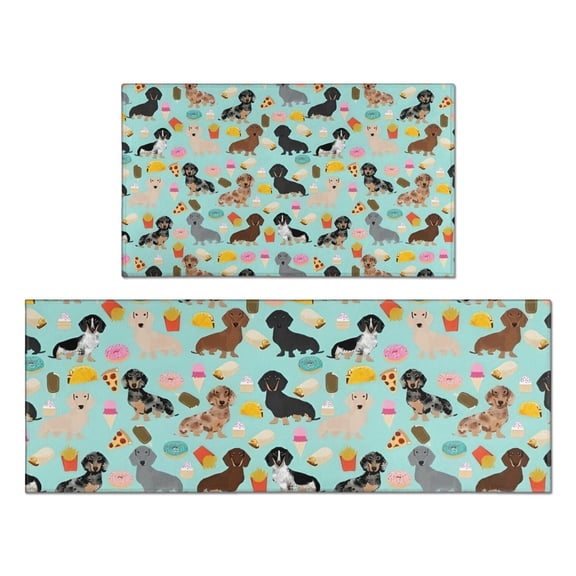 Dachshund Dog and Pizza Kitchen Rugs Sets Of 2,Anti Fatigue Kitchen Mat Rugs Non Slip Washable,Decorative Kitchen Floor Mats for Kitchen,Sink,Laundry,17"x30"+17"x47"