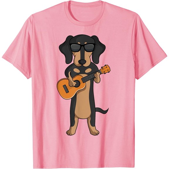 Dachshund Dog Playing Ukulele Guitar Unisex T-Shirt for Men Women Kids Toddler,Light Pink Color,Size 3T