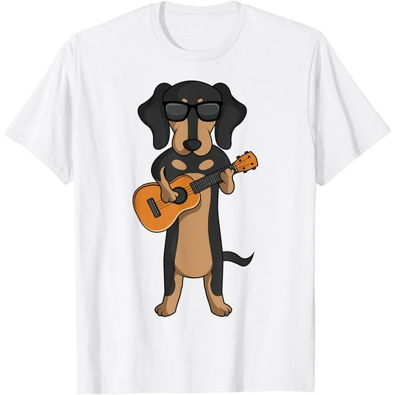 Dachshund Dog Playing Ukulele Guitar Unisex T-Shirt for Men Women Kids Toddler