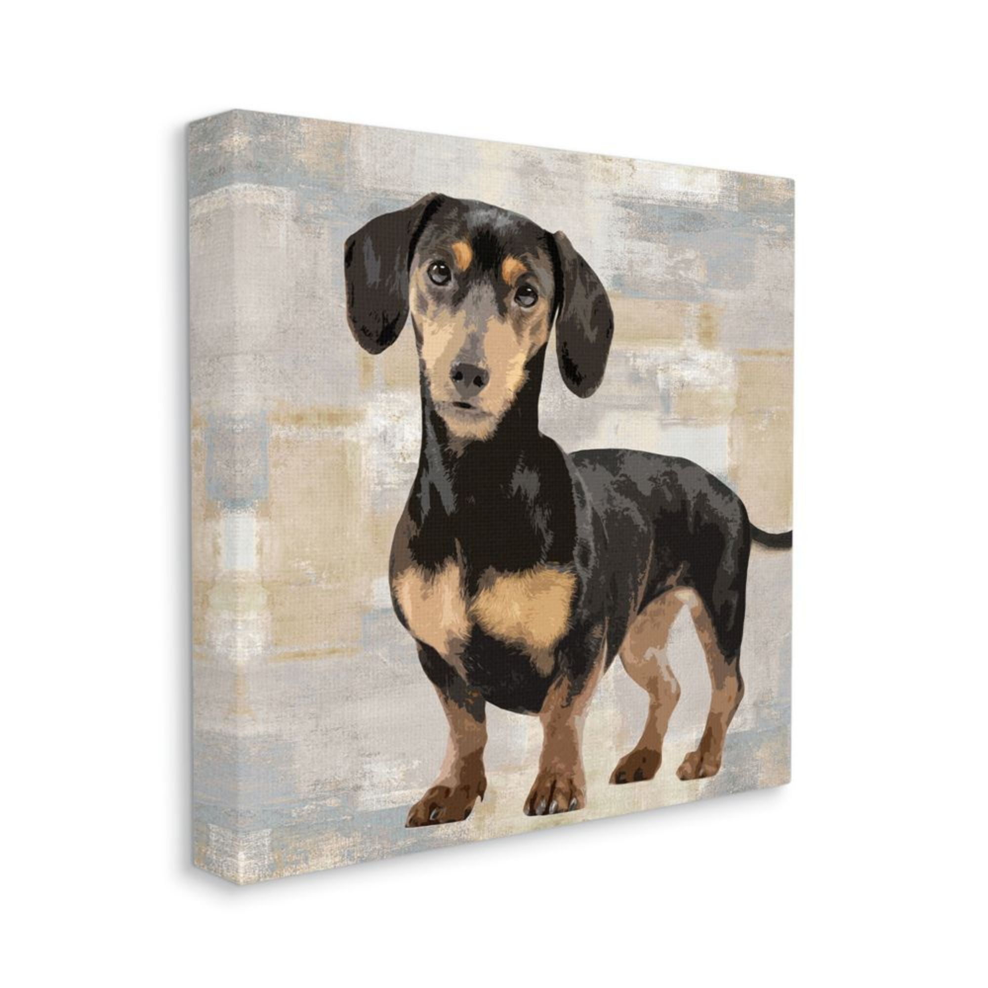 Dachshund Dog Portrait Neutral Grey Beige Patchwork Animals & Insects Gallery-Wrapped Canvas Print Wall Art, 17x17