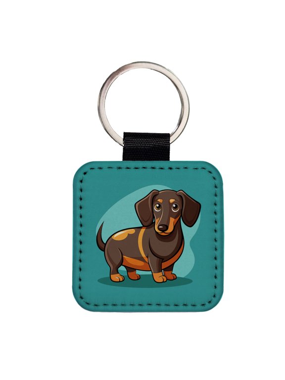 Dachshund Dog Profile Faux Leather Square Keychain