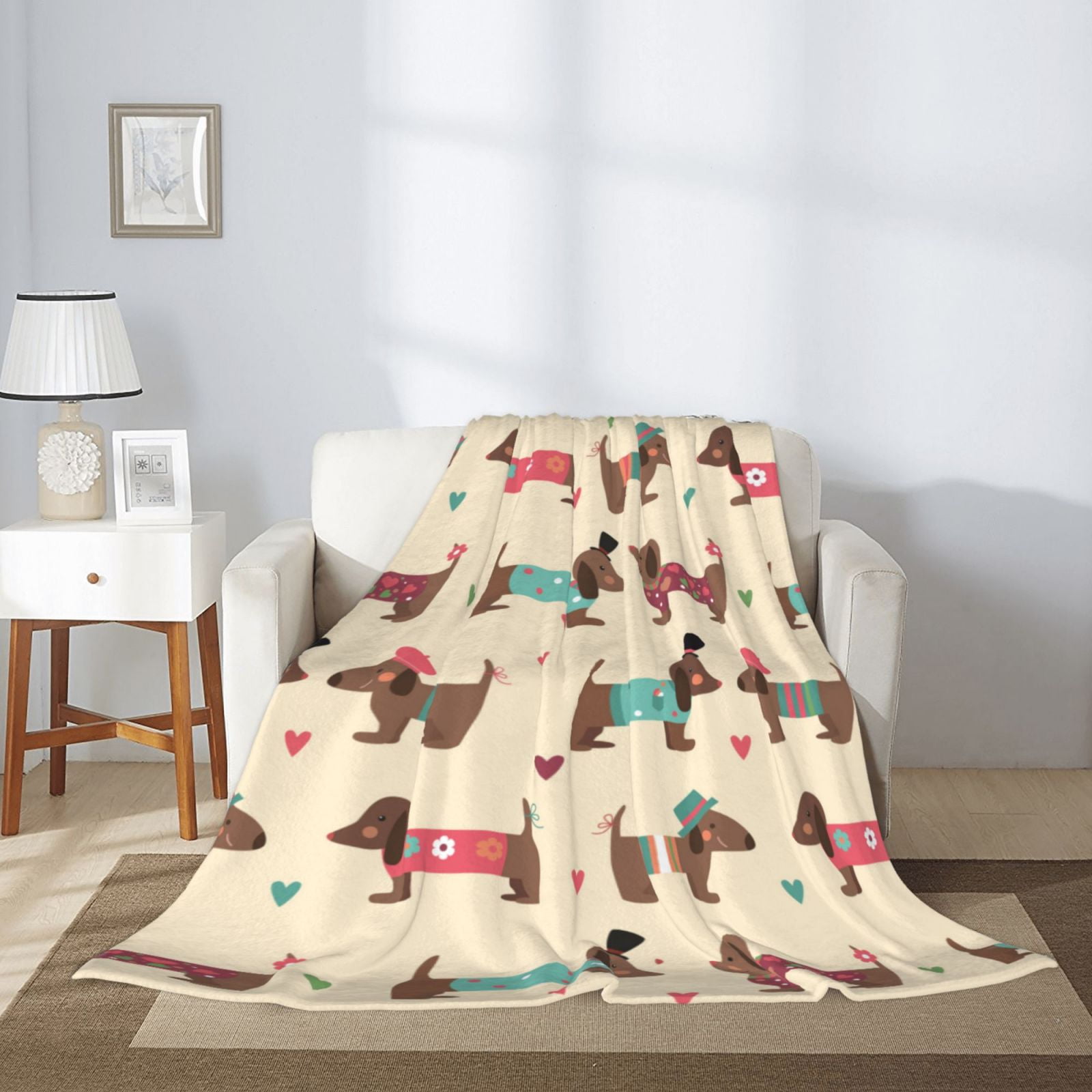 Dachshund Dog Puppy Colorful Love Throw Blanket for Couch Sofa and Bed