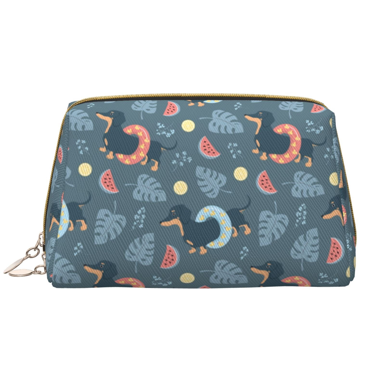 Dachshund Dog Puppy No.1030 Travel Makeup Bag Makeup Pouch, Leather