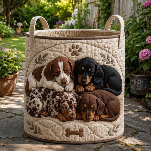 Dachshund Dog Quilted Laundry Basket: Customized Dachshund Foldable Hamper, Gift for Dachshunds Lovers