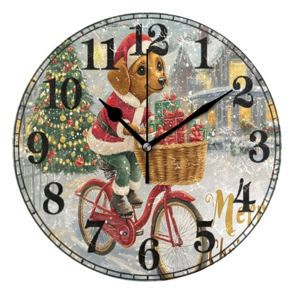 Dachshund Dog Riding in Chrisstmas Silent Wall Clock 10" Non-Ticking Battery Clock