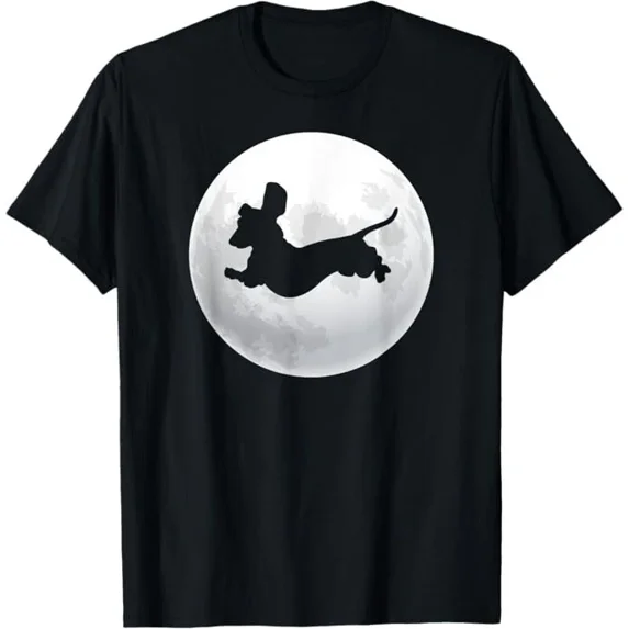 Dachshund Dog Silhouette Retro Moon Gift T-Shirt