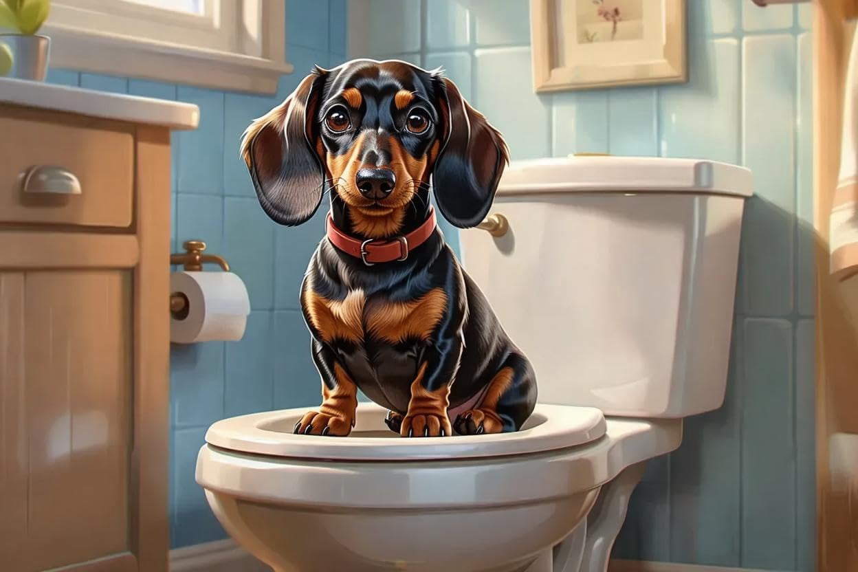 1000 Piece Jigsaw Puzzle - Dachshund Puppy Sitting On Toilet Bathroom Themed Puzzle For Adults & Kids Fun Game Gift