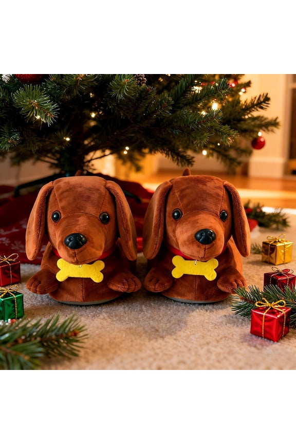 Dachshund Dog Slippers Fuzzy House Booties with Non-Slip Sole Cozy Indoor Shoes Cute Animal Themed Gifts for Family(Brown)