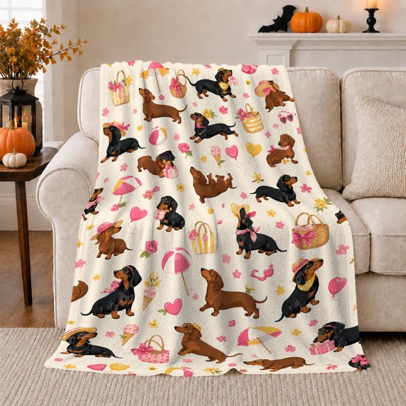 Dachshund Dog Star Fun, Playful Pet Portrait Pattern, Warm Flannel Blanket for Living Room and Bedroom with Detailed Artwork, Dog Lovers Christmas Gift, Pet Lover Home Decor