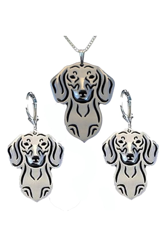 Dachshund Dog Sterling Silver Earrings Necklace Set Women Ginger Lyne Collection