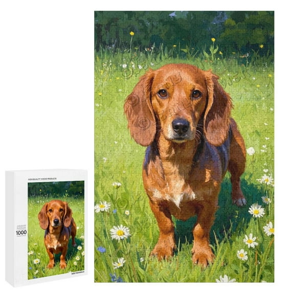 Dachshund Dog Themed, 1000 Piece Wooden Dog Puzzle, Ideal for Family Game Night