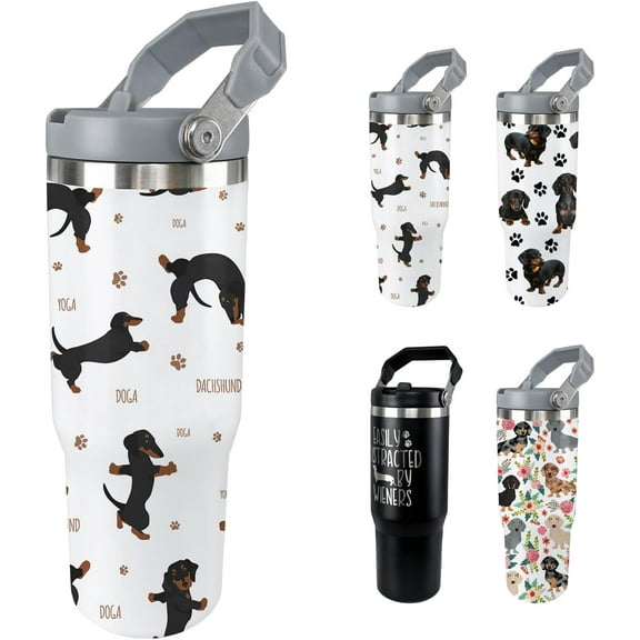 Dachshund Dog Tumbler Weiner Weenie Gifts for Women Men 30 Oz Dog Tumbler Insulated Dachshund Water Bottle Cup with Handle